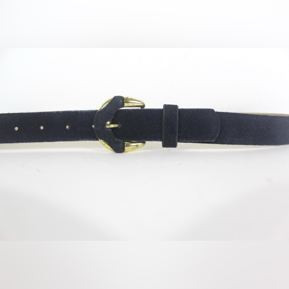 Dark Blue Suede Leather Belt with Gold Metal Buckle 1980’s Eighties